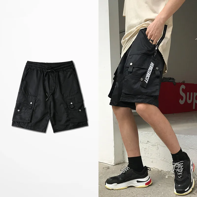 Мужские летние в стиле хип-хоп джоггеры с несколькими карманами, повседневные шорты на шнурке, однотонные свободные мужские бермуды, высококачественные пляжные шорты