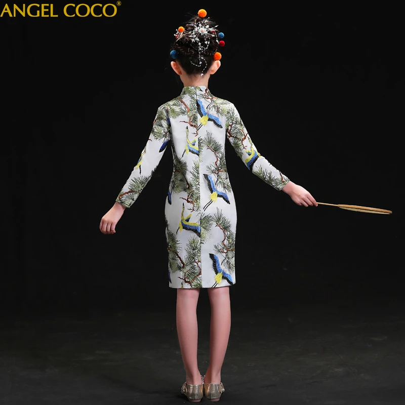 Detachable 2 Ways To Wear Girls Clothing Chinese Style Girls Evening Dresses For Girls Kids Dress Beauty Contest Satin Cheongsam