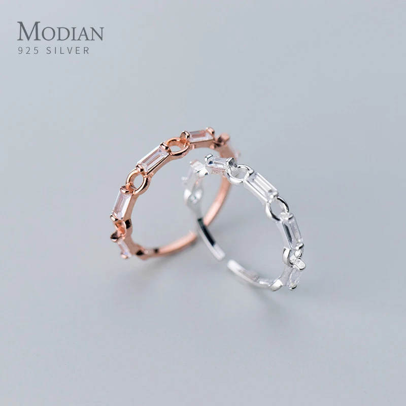

Modian Pure 925 Sterling Silver Geometric Circle Square Dazzling Zircon Rings For Women Wedding Engagement Luxury Jewelry Gifts