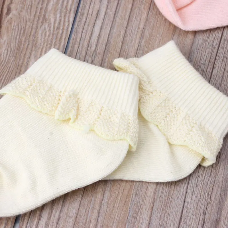 5 пар/лот, милые хлопковые носки с рюшами для маленьких девочек, короткие Дышащие носки принцессы для новорожденных, кружевные носки, лот