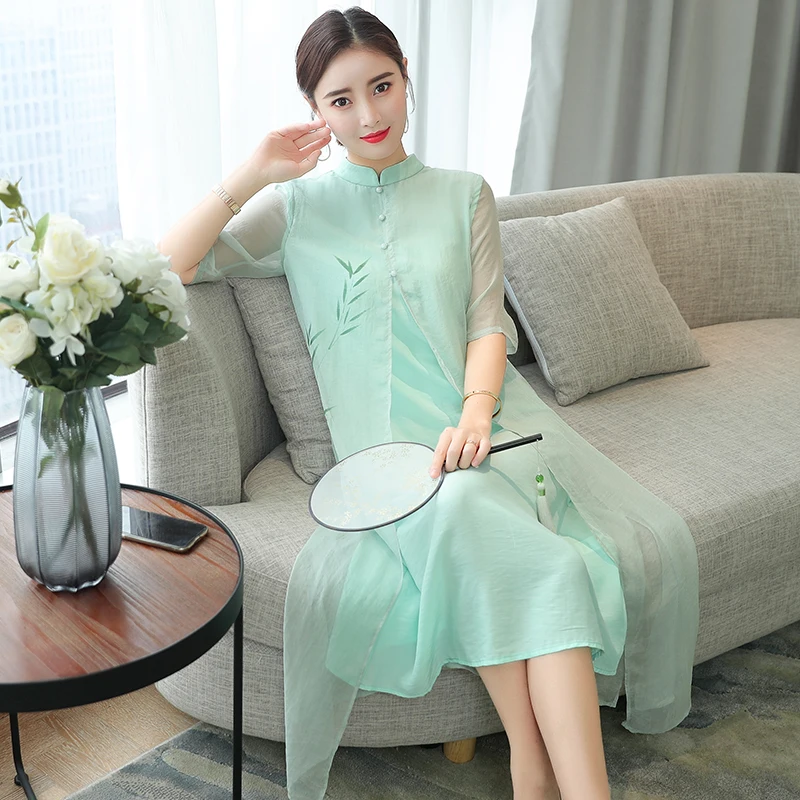 Женское винтажное платье cheongsam qipaoэлегантный женский Чонсам воротник Мандарин шифон китайское платье vestidos - Цвет: color1