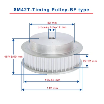 

8M 42T Timing Pulley Process Hole 12 mm Teeth Pitch 8 mm Aluminum Pulley Wheel Slot Width 27/32 mm For 25/30 mm 8M Timing Belt