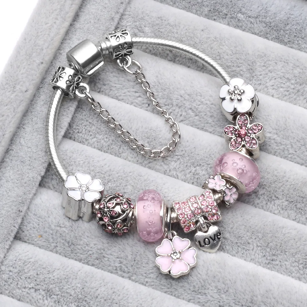 

(With Box) PB1 Children Cat Charm Bracelet for Kids Girl Murano Glass Beads Bracelet For Women Ladies DIY Fashion Jewelry