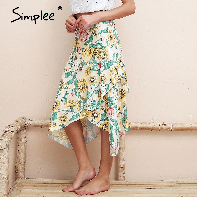 женская богемная юбка Simplee с рюшами летняя миди завышенной талией и