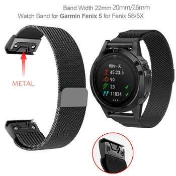 

20 22 26mm Stainless Steel Milanese Loop Strap for Garmin Fenix 5 5X 5S Plus 3 HR Quick install Metal Watch Bands Watch Straps