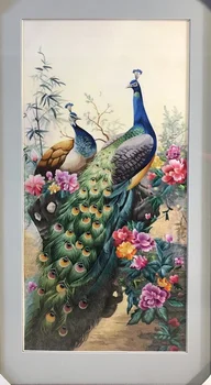 

Handmade 100% Mulberry Silk Thread Finished Suzhou Embroidery not include frame ,peacocks 50*100cm