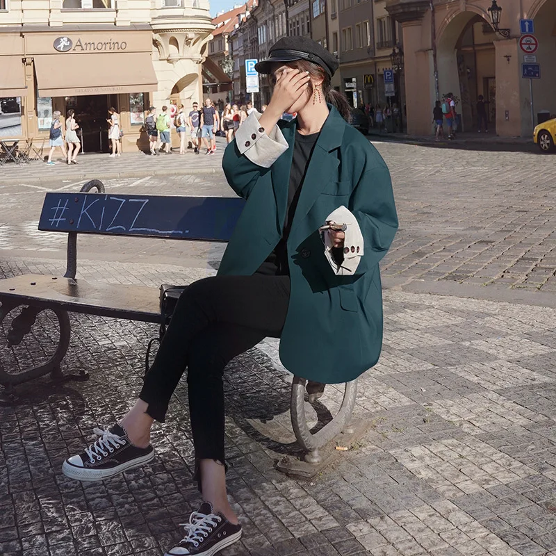 

2019 Autumn New Style 2-Color One-Button Solid Color Small Suit Coat Korean-style H-Shaped Small Suit Coat Women's Autumn