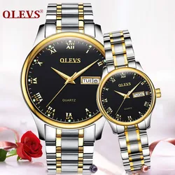 OLEVS Reloj de pulsera de acero inoxidable para hombre y mujer, cronógrafo de cuarzo, resistente al agua, regalo, 5568