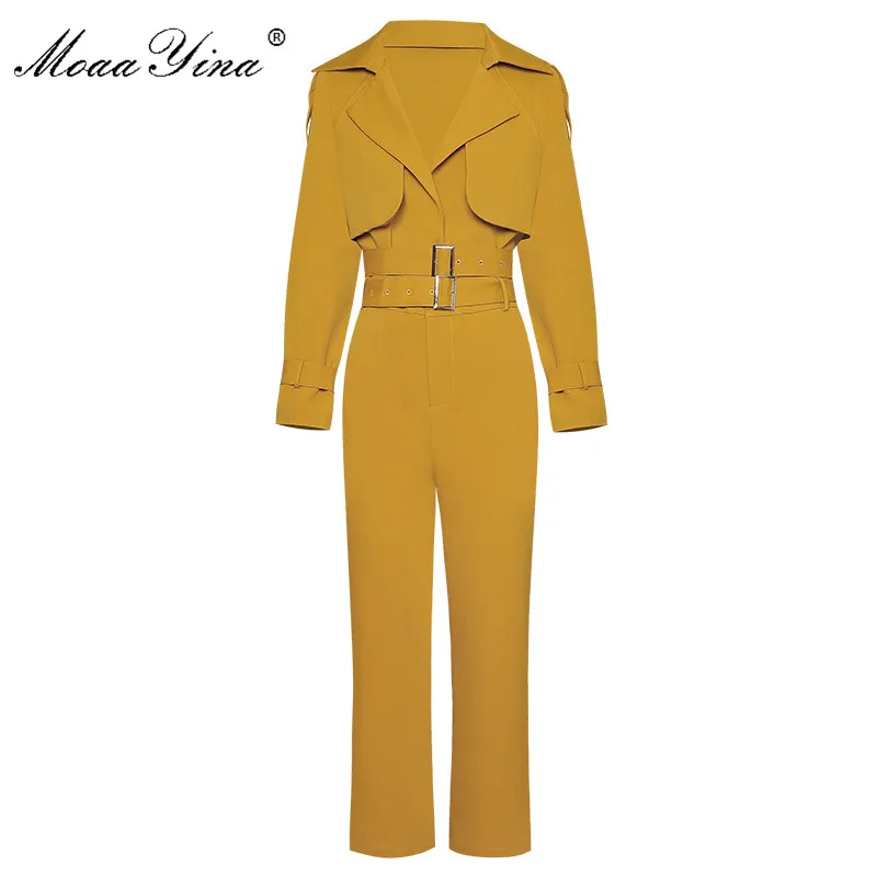 

MoaaYina Fashion Designer Suit Spring Autumn Women Lace up Long sleeve Suit Tops+3/4 Pants Two-piece set