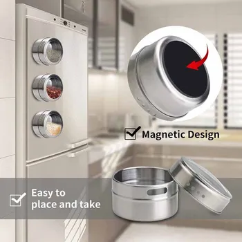 

Magnetic Spice Tins Jars Stainless Steel Spice Storage Containers Wall Mounted Refrigerator Grill Seasoning Shaker Sprays Tools