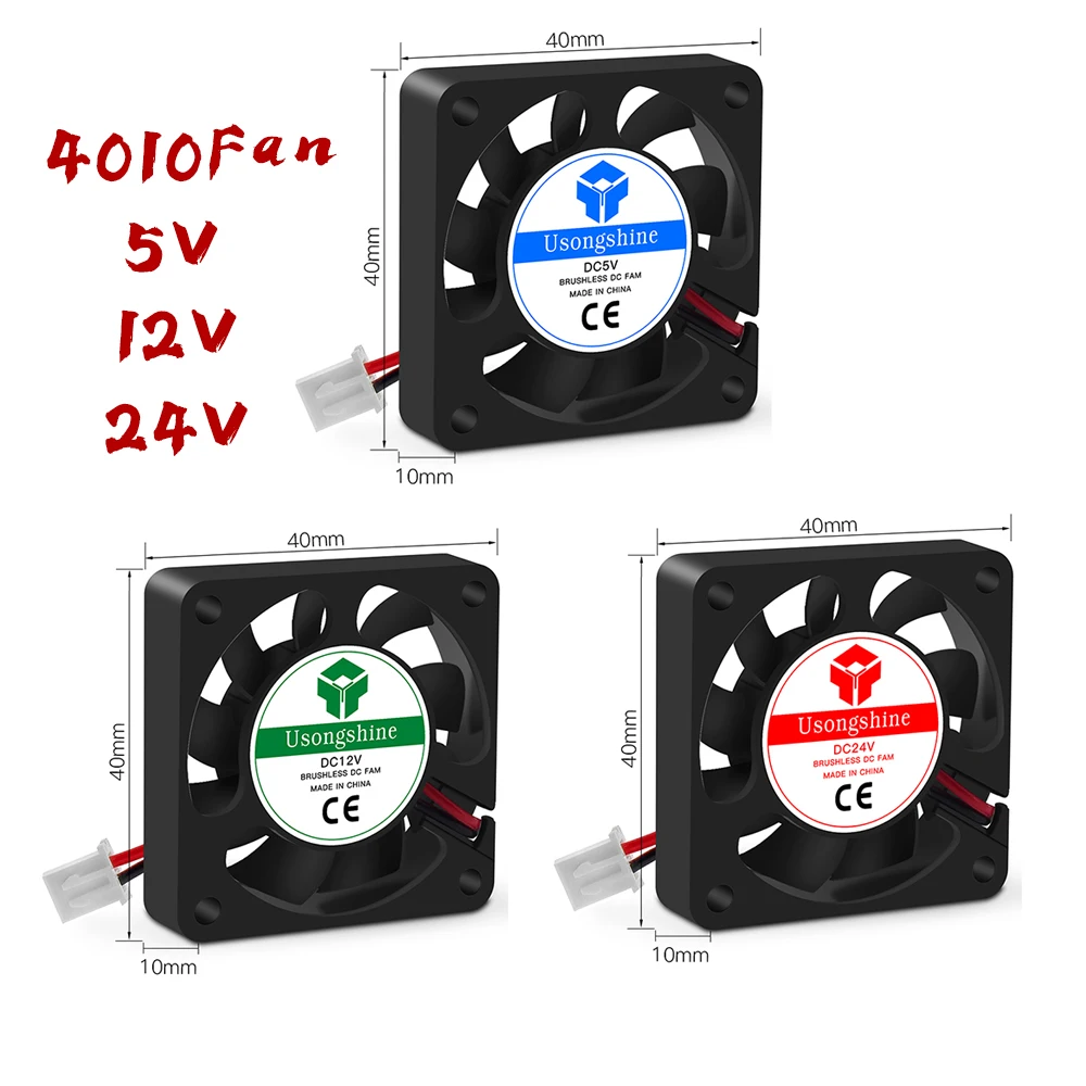 4010 Cooling Fan 12V 24V 2 Pin with Dupont Wire Brushless 40*40*10 Cool Fans Part Quiet DC 40m Cooler Radiato 3D Printers Parts |