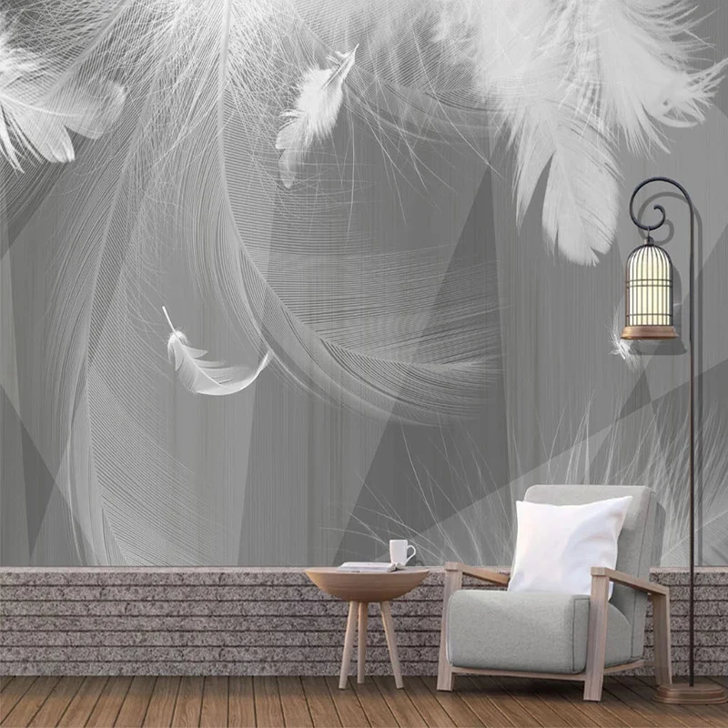 Photo Wallpaper Modern Black And White Gray 3D Geometric Feather Murals Living Room TV Sofa Bedroom Home Decor Wall Papers | Обустройство