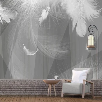

Photo Wallpaper Modern Black And White Gray 3D Geometric White Feather Murals Living Room TV Sofa Bedroom Home Decor Wall Papers