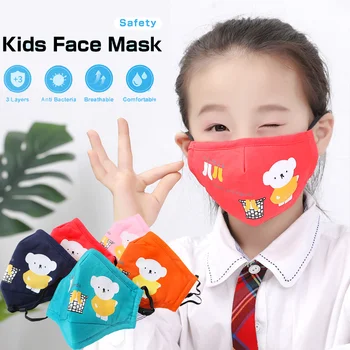 

3 PCS Children's Cotton Mask Cartoon Bear Cute Multiple Safety Dustproof UV Protection Washable PM2.5 Filter Paper Mask Gift