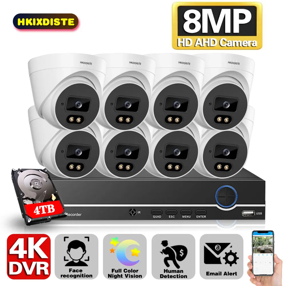

8CH H.265 4K AHD Video Recorder Surveillance DVR System 8MP Colorfull Night Vision Security Camera Outdoor CCTV Cam Kits