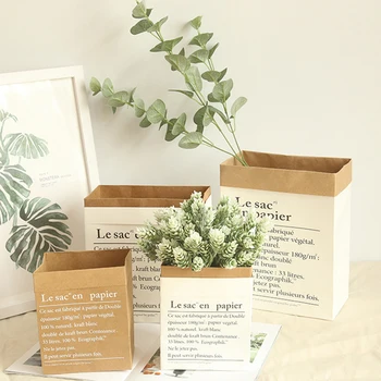 

5pcs Nordic Style Vase Mini Storage Kraft Paper Bag Home Flower Arrangement Wedding Floral Main Sundries Dried Storage Paper Bag