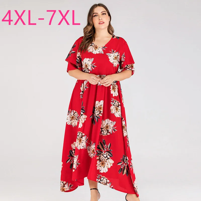 Новое летнее длинное платье большого размера для женщин с коротким рукавом