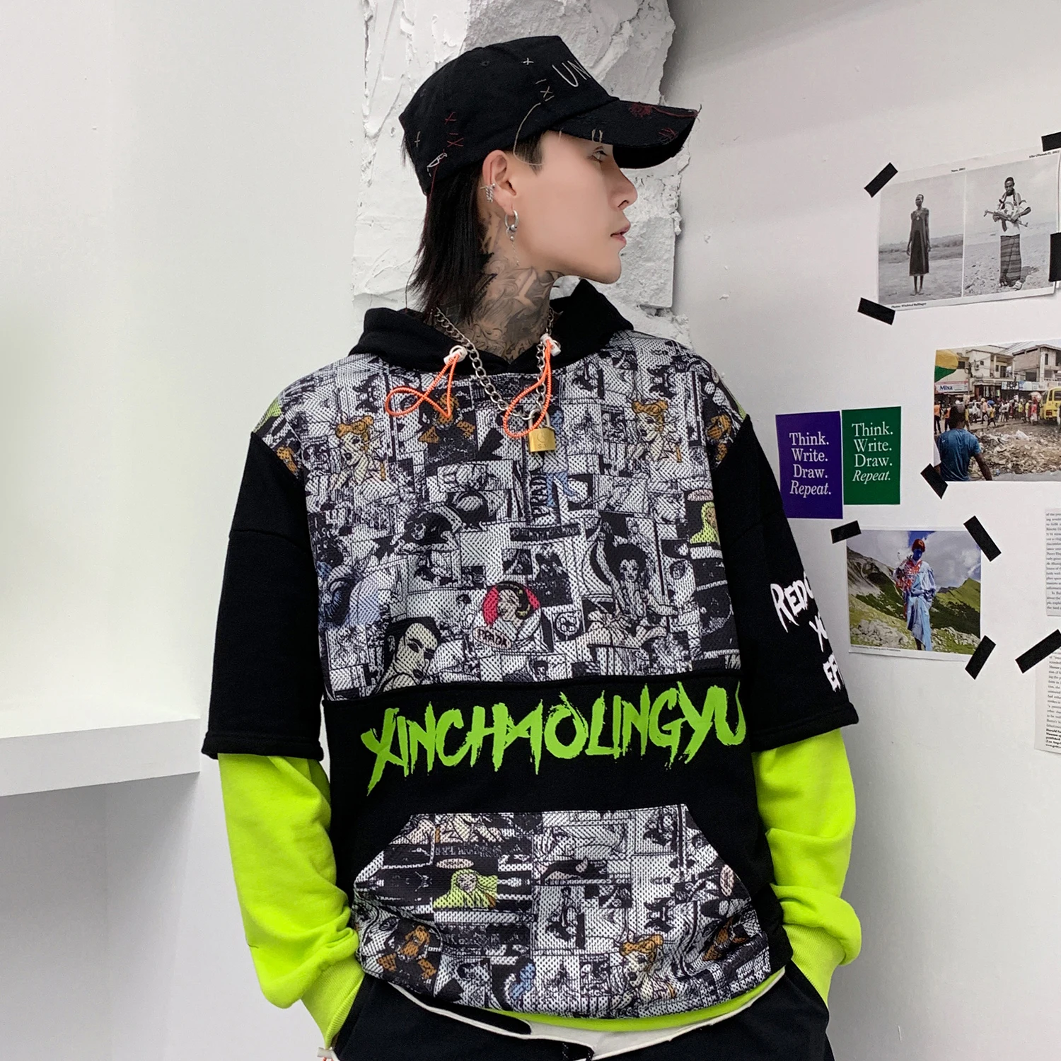 Aelfric Eden Цветные Лоскутные мужские толстовки с капюшоном Harajuku хип хоп пуловеры модные повседневные хлопковые толстовки уличная одежда