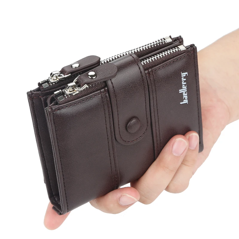 Best selling  Men's  wallet new double zipper creative short wallet fashion buckle multi-function driver's license package