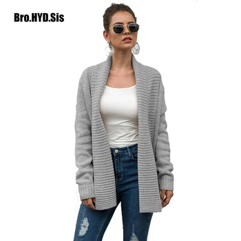 

2020 Spring Fashion New Casual Women Cardigan Sweater Thick Long Sleeve Open Front Female Tops Khaki Gray S-XL