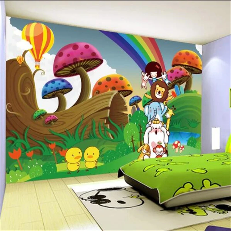 

wellyu Customized large murals fashion home decoration cartoon rainbow sky mushroom children background wall papel de parede