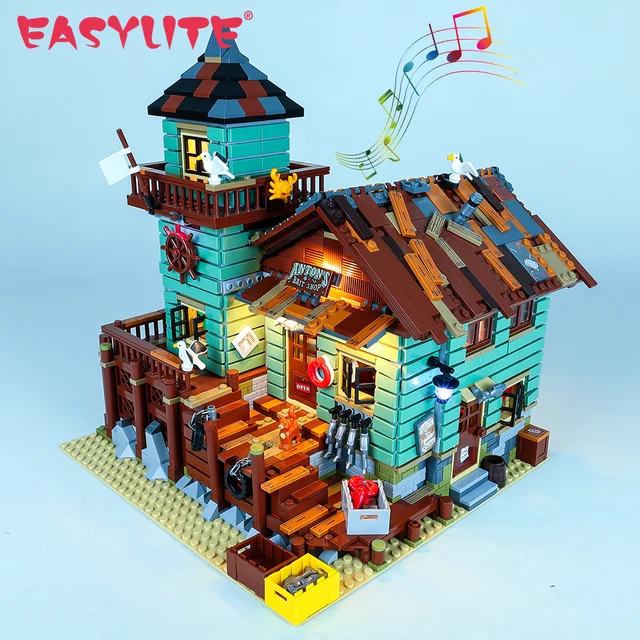 Moc Brick Old Fishing Store, Building Blocks Fisherman