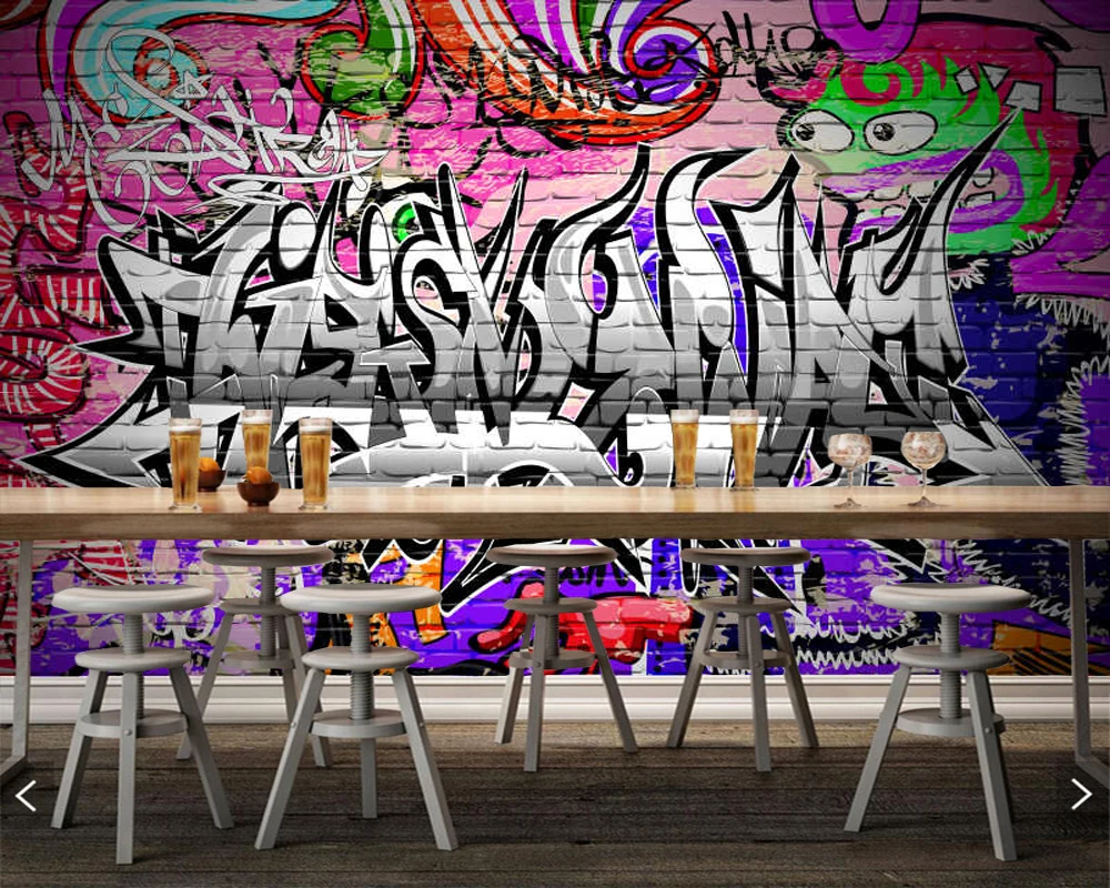 Papel デ Parede Grafite Urbano Estilo ヒップホップ抽象 3d 壁紙 リビングルームのソファテレビの壁の寝室レストランバー壁画 Wallpapers Aliexpress