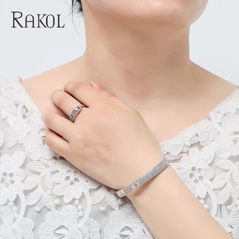 RAKOL Роскошные кубического циркония кристалл микро проложить Шарм Браслеты для