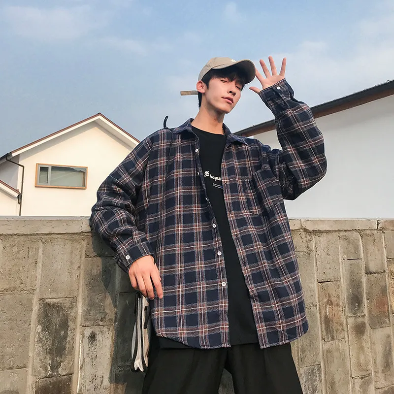 Vintage Streetwear Hip Hop Harajuku Punk Gothic Plaid Casual Loose Top Shirt Women Blouse Korean Oversized Camo Cardigan Blusas