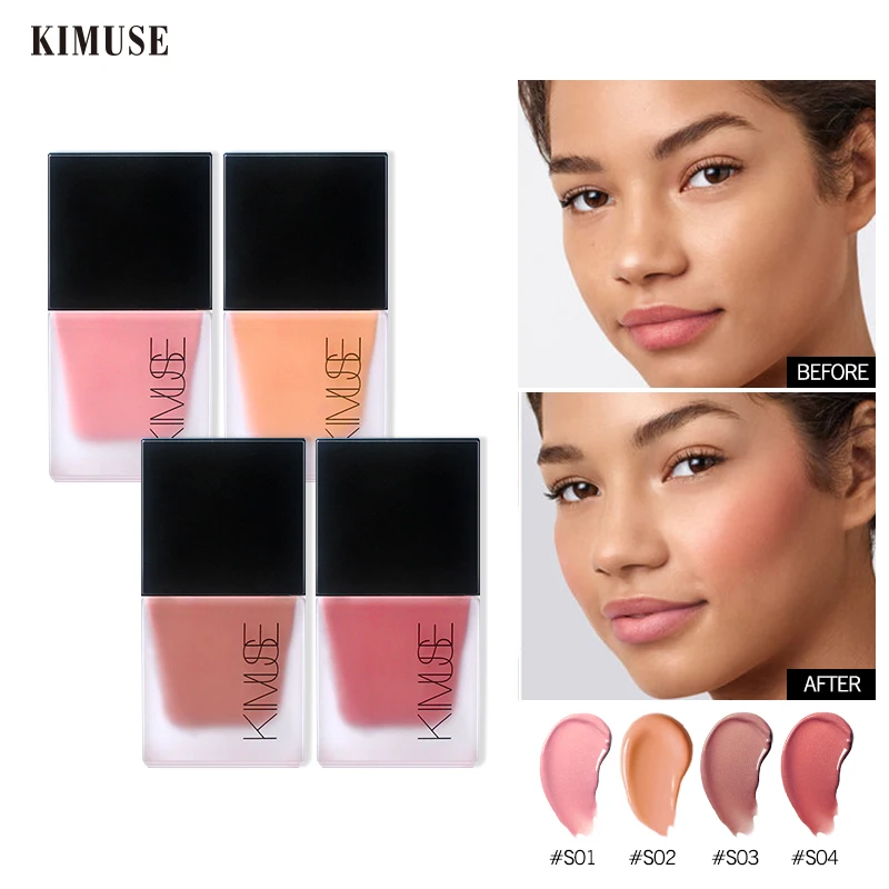 

KIMUSE Liquid Blusher 4 Colors Face Makeup Lasting Natural Silky Cheek Rouge Rose Peach Tea Color Shimmer Blush Cream Cosmetics