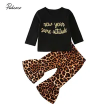 Новогодняя весенне-осенняя одежда для малышей 2 предмета, одежда для маленьких девочек топы с длинными рукавами, рубашка+ яркие леопардовые штаны, комплект одежды