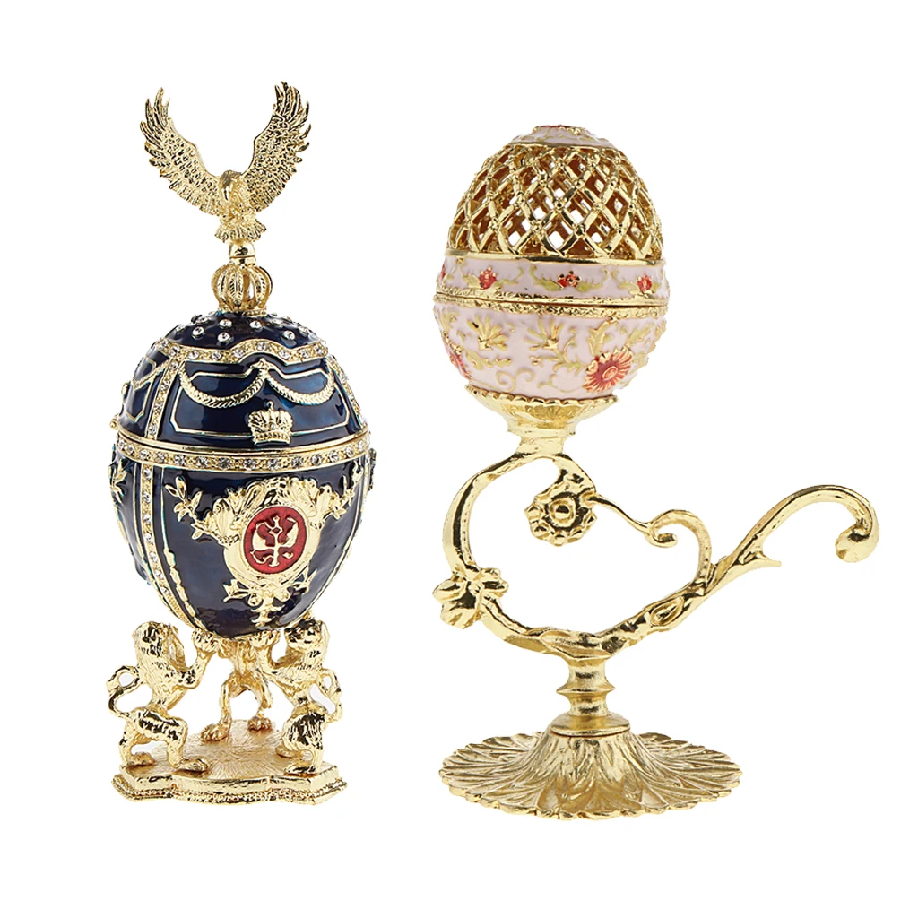 2Pcs Luxury Faberge Easter Eggs Russian Royal Case Legs Jewelry Box Holder