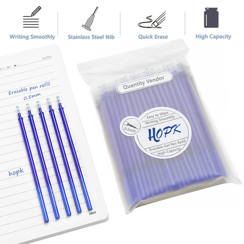 85Pcs/Set Blue Black Ink Gel Pen 0.5mm Erasable Refill Rod Erasable Pen Washable Handle School Writing Kawaii Stationery Gel Pen