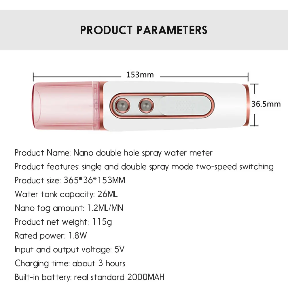 Пароварка для лица, увлажнитель, небулайзер, модный мини-спрей с двумя портами, 2 цвета, АБС-пластик, уход за кожей, косметический инструмент для пополнения воды