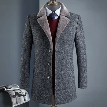 

2020 new arrival winter high quality wool thicked trench coat men,men's gray wool jackets ,plus-size M-4XL