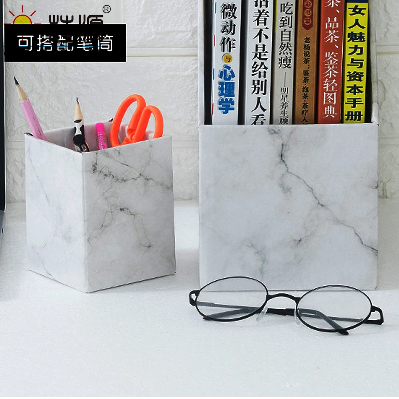 MQQ Foldaway File Holder Marble Newspaper Box Desk Top Organizer Magazine Bookend White Corrugated Paper Stationery (6PCS)