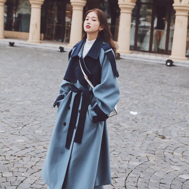 

Stitching contrast thickened woolen coat women's winter 2020 new long waist slimming temperament goddess fan coat