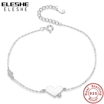 

ELESHE Exquisite Fashion Heart Charm Bracelet 925 Sterling Silver Chain Bracelet for Women Wedding Jewelry Valentine's Day Gift