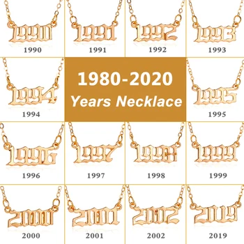 

Trendy Year Number Letter Pendant Necklaces for Women Gold Choker 1980 to 2020 Collar Chain Necklace Birthday Jewelry Gift