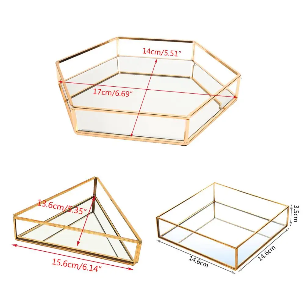 Зеркальный поднос для ювелирных изделий, поднос для парфюмерии, зеркальный поднос для туалетного столика, поднос для туалетного столика, декоративный металлический поднос, органайзер для ювелирных изделий