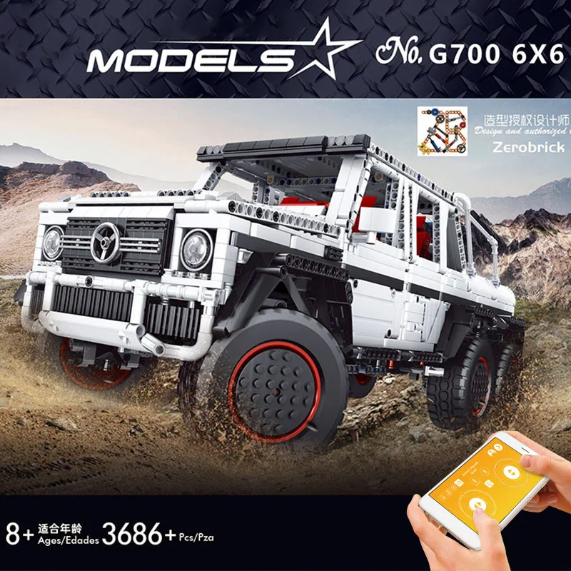 MOULD KING 13061 APP Technic автомобиль MOC RC моторизованный G63 6x6 1:10 Модель автомобиля