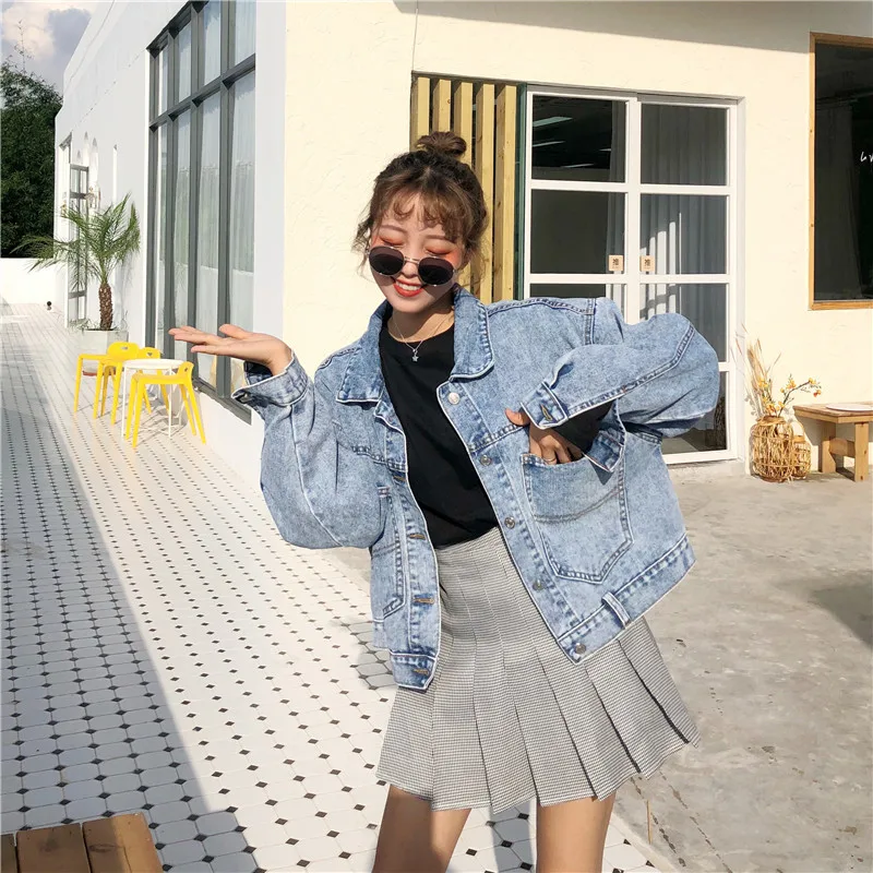 

Korean-style New Style 2018 Spring And Autumn Loose-Fit Back Aboral s bf Students Ultra-Fashion Short Jeans Coat Women's
