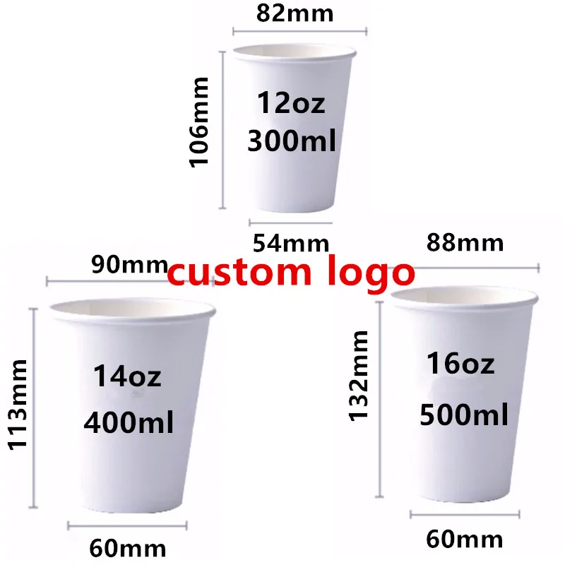 

500pcs High quality food grade paper custom disposable cups 12oz 300ml 14oz 400ml 16oz 500ml milk tea drink paper cup print logo