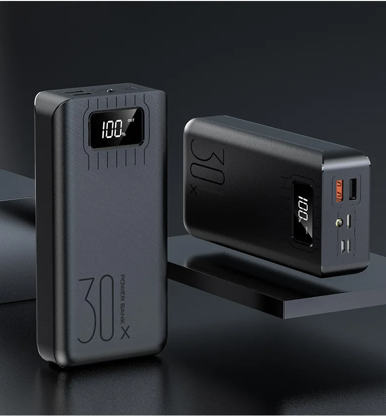 Внешний аккумулятор 30000 мАч, внешний аккумулятор, портативное быстрое зарядное устройство для всех смартфонов с зарядным устройством, двойной USB - Цвет: Черный