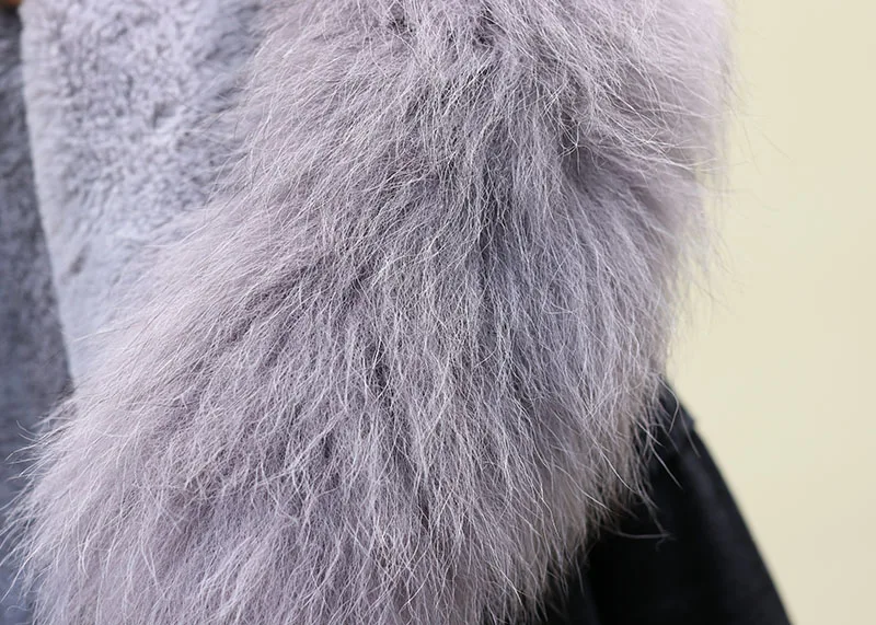 winter fox fur hooded faux fur lining denim jacket women coat casual modish Korean warm thicken black jeans jackets coats