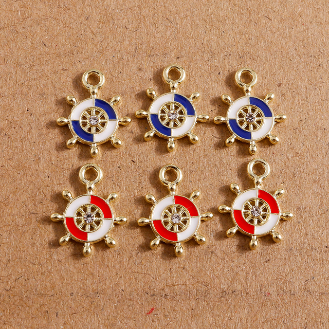 11*14mm Alloy Enamel Rudder Charms for Jewelry Making Cute Drop Earrings Pendant Necklaces Keychain DIY Crafts Accessories