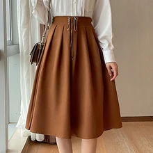 

Midi Skirt For Women Korean Fashion Lace Up Bow 2022 Spring High Waist Skirts Womens Clothing Pleated Maxi Skirt Faldas Largas