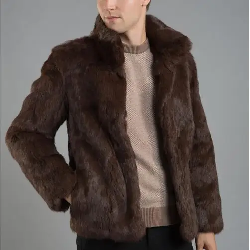 Vetement Outwear Plus Size Men Casual Faux Fur Coats Thicken Winter Fluffy Male Faux Rabbit Fur Jackets Overcoats WR648