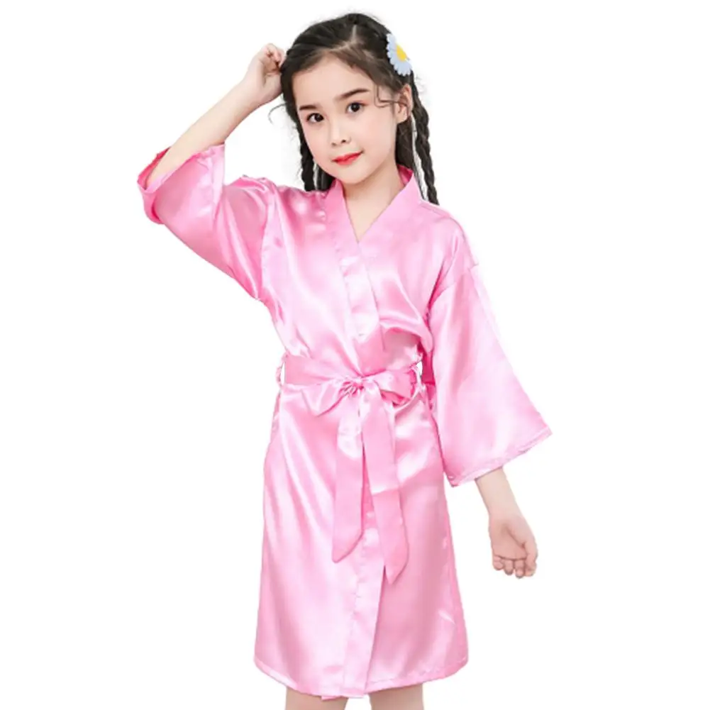 Summer Girls Silk Robe Solid Color Children Pajamas Kids Soft Bathrobe Sleepwear expensive pajama sets	