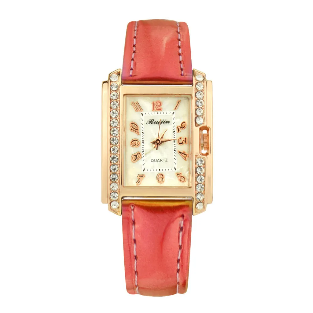 

Fashion Luxury Ladies Quartz Wrist Watch Clock Lether Belt Square Dial With Diamond Women's Watches Bracelet Relogio Feminino